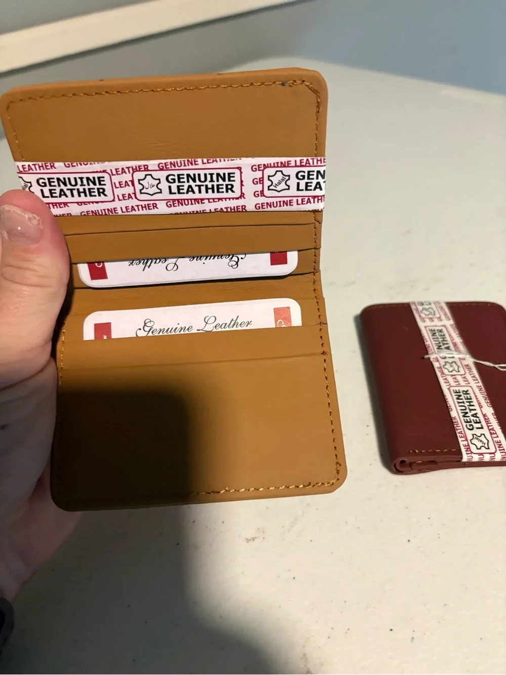 Genuine Leather Men's Bifold Wallet - Mustard and Burgundy